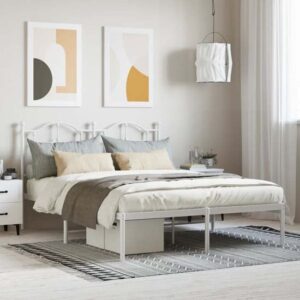 Bolivia Metal Double Bed With Headboard In White
