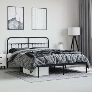 Carmel Metal Super King Size Bed With Headboard In Black